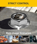 M10 Serrated Flange Hex Nut in 304 Stainless Steel on metal surface, close-up view, showcasing industrial applications.