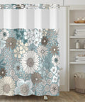No Hook Shower Curtain With See Through Mesh Light Blue Boho Flower Floral Fabric Bath Curtain Single Layer Easy Install 71 By 74 Inches Breathable See Through Mesh Lets Light In And Keeps Water Contained