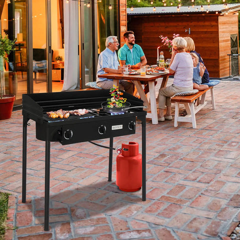 Three Burner Outdoor Propane Gas Stove With Wind Panel Carrying Bag And Regulator 225000 BTU Stand Cooker for backyard