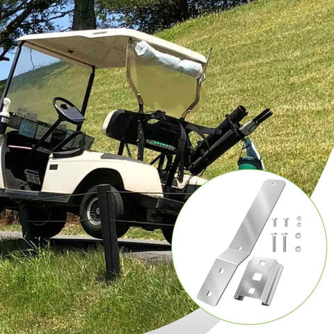 Slow Speed Sign Mounting Kit For Golf Carts And Road Construction Vehicles Quick Install Frame displayed with golf cart