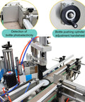 No Sweat Automatic Desktop Labeling Machine With Conveyor Belt showing bottle detection and adjustment features.