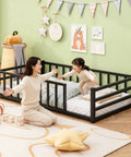 Toddler Floor Bed With Guardrails And Door Kid Friendly Twin Size Montessori Bed For Two To Five Year Olds