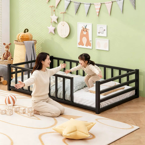 Toddler Floor Bed With Guardrails And Door Kid Friendly Twin Size Montessori Bed For Two To Five Year Olds