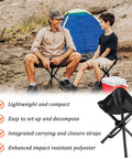 Adults using 2 Pack Portable Folding Camping Stool With Built In Shoulder Straps For Easy Carry Lightweight Tripod Chair.