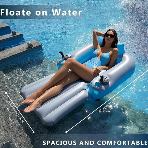 Rechargeable Dual Motor Electric Pool Lounger Inflatable Water Float with user relaxing in pool