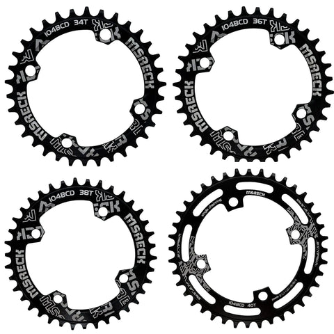Set of Round Oval 104 BCD Chainring 34T 36T 38T 40T Narrow Wide Teeth 4mm Thick Fits Road Bikes, Mountain Bikes, BMX, Black