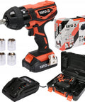 18V Cordless Impact Wrench Beast with 300Nm Torque Badass Lithium Ion Battery Socket Set for Knucklebusting Work Heavy Duty Power Tool Rugged on display with accessories.