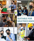 Collage of people wearing KN95 Face Mask 40 Count 5-Ply Cup Design Dust Protection Masks Breathable Filtration Against PM2.5.