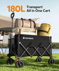 Beefed Up Heavy Duty Foldable Wagon Cart With All Terrain Wheels, 330Lb Capacity And 180L Cargo Space, Brakes For Camping
