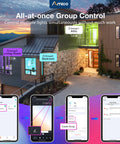Smart home app controlling 12 Pack 6 Inch LED Recessed Ceiling Lights With Night Light, 5 CCT Switchable, house exterior with group labels.