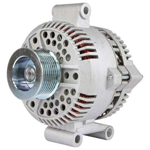 12V 130A Clockwise Alternator Replacement For Ford E Series Vans 1993-2003 E-150 Econoline Club Wagon Plug And Play Direct Fit Replaces Bosch AL7566X Denso 210-5223 F5UU10300BA, front view with pulley visible