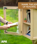 Outdoor Library Box For Book Exchange Rustic Wood Cabinet Sized 16x14x22 Inches Perfect For Front Yard Park Or School Shared Reading Easy Post Mount Weather Resistant Community Reading Kit To Share Books And Arts open displaying books