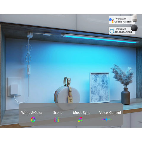 Smart Under Cabinet Lighting Kit Hardwired Or Plug In 12 Inch With White To Color Ambiance, Dimmable 2700K-6500K, remote control