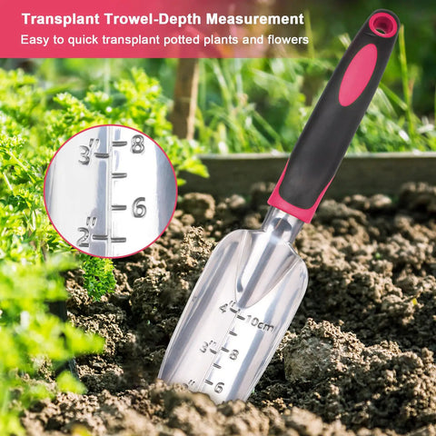 Heavy Duty Garden Tools Set 3 Pack With Shovel Transplant Trowel And Hand Rake Aluminum Alloy Handles Red Built For Digging Weeding Planting And Transplanting In Your Home Garden