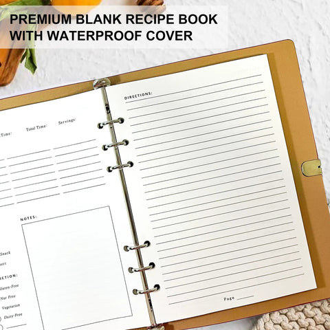 Open page of Leather Recipe Book With Index Pages And Templates, The Ultimate Recipe Notebook For Recording Your Own Dishes