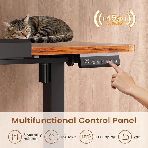 Massive 47 X 24 Inch Electric Standing Desk With 180 Degree Tiltable Mobile Rising Adjustable Height Workstation control panel and cat.