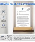 NSF/ANSI 42, 53, 401 & 372 certification document for Compact Electric Water Filter Pitcher With A 200-Gallon Rechargeable Dispenser