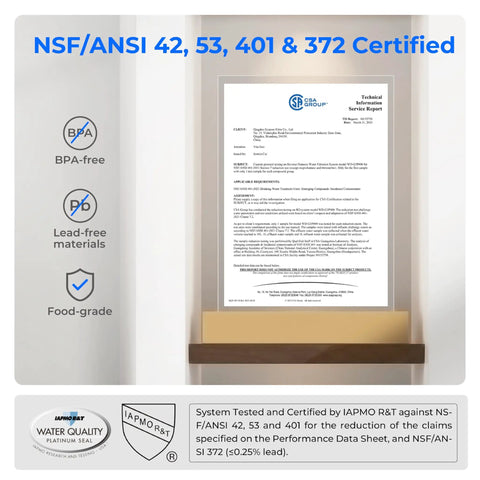 NSF/ANSI 42, 53, 401 & 372 certification document for Compact Electric Water Filter Pitcher With A 200-Gallon Rechargeable Dispenser