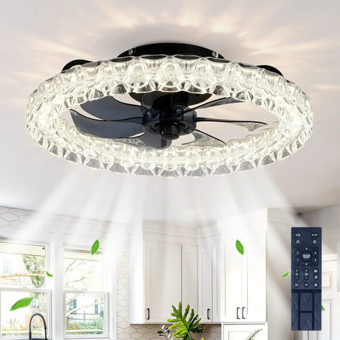 Neojoyoenix Light Fixture, Galaxy Ceiling Fans with Kit in black, LED light source, flush mount design, viewed from below.