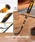 115 In 1 Precision Screwdriver Set With 103 Magnetic Bits showing flexible shaft and non-slip design near laptop