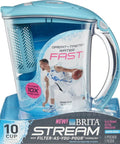 10 Cup Water Filter Pitcher With One Stream Filter For Tap Water, BPA Free, Lake Blue, on display in packaging