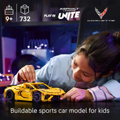 Child playing with Chevrolet Corvette Stingray Muscle Car Building Kit For Kids And Up Teens A Display Ready Model Car Toy Set