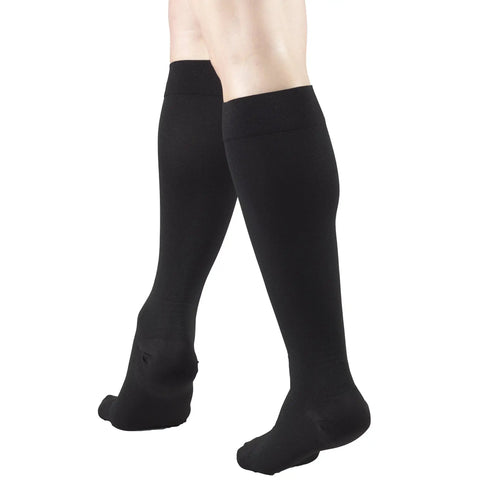 Top Shelf 30-40 Mmhg Graduated Compression Stockings Knee High Closed Toe Unisex Medical Support Hose in black, medium fit.