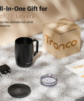 No App Hassle Self Heating Coffee Mug With Precise Temperature Control, 14 Oz Travel Cup displayed with charger and packaging.