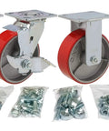 Beefed Up Heavy Duty Toolbox Caster Set With 5x2 Polyurethane On Cast Iron Wheels, Swivel Ball Bearing Raceway For Strength