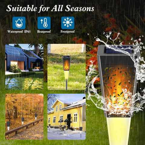 Solar Powered Pathway Lights 4 Pack Multicolor Outdoor Garden Lights IP67 Waterproof, unique pattern glow in various settings
