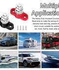 Heavy Duty Built Tough 12V Power Distribution Block With Three Eighth Inch M10 Stud Insulated Battery Post Junction For Auto Boat Marine Solar System DC 12V 48V Up To 250A Peak Positive And Negative Terminal Block Red And Black, red and black insulated stud block