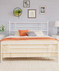 Built Tough Full Size Metal Bed Frame With Classic Headboard And Footboard In Crisp White featuring clean decor and cozy bedding.