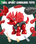 Take Apart Dinosaur Building Kit With Electric Drill For Kids Ages 3 4 5 6 7, STEM Construction Toys red Triceratops pieces