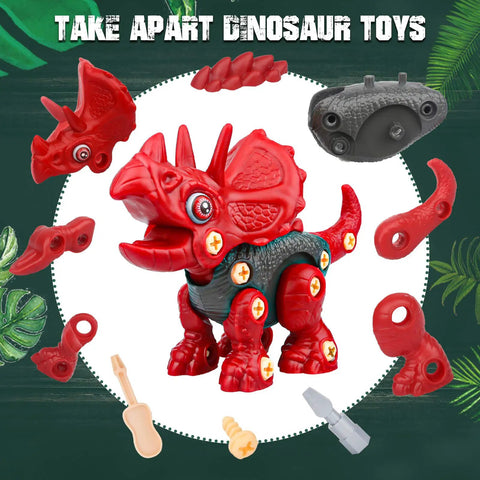 Take Apart Dinosaur Building Kit With Electric Drill For Kids Ages 3 4 5 6 7, STEM Construction Toys red Triceratops pieces