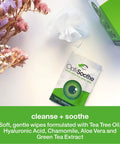 Opti-Soothe eyelid wipes card front view; green and white packaging with an eye illustration