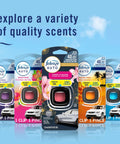 Smart Car Vent Freshener Long Lasting Odor Erasing Clip Set Intensity Low Or High Unstopables Crispy Road Ready Scent Four Pack with various scents.