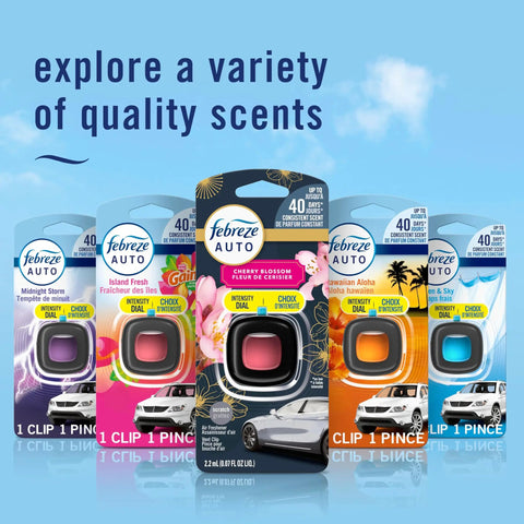 Smart Car Vent Freshener Long Lasting Odor Erasing Clip Set Intensity Low Or High Unstopables Crispy Road Ready Scent Four Pack with various scents.