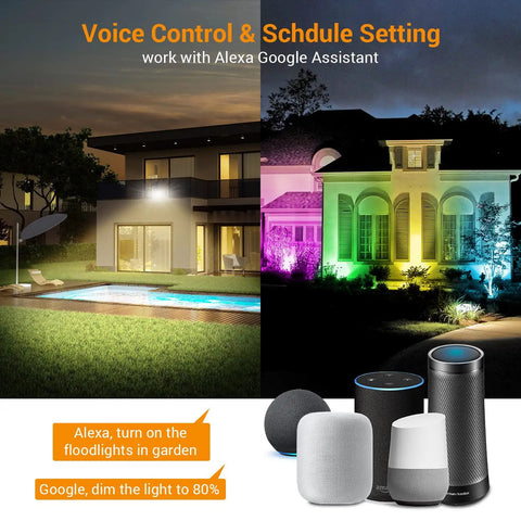 4 Pack Smart LED Flood Lights 20W RGBCW Color Changing Outdoor Flood Lights 2700K To 6500K IP65 Waterproof App Control setup
