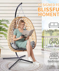 Hanging Egg Chair With Stand For Patio And Garden Wicker Swing Hammock Style 350 Lbs Capacity Cozy Indoor Outdoor Chair Yellow Gray