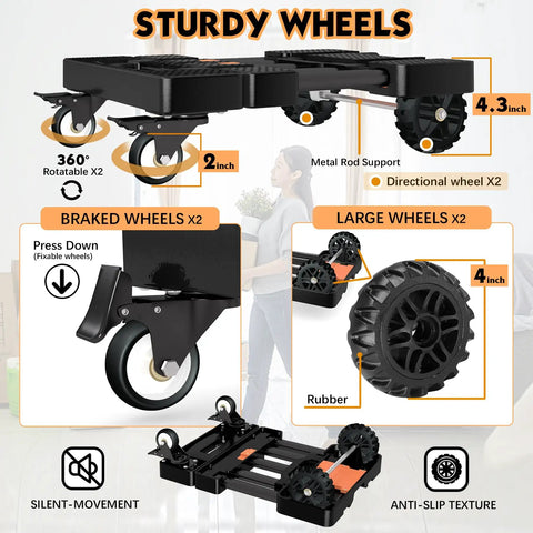 Heavy Duty Hand Truck 500 Lb Capacity with sturdy wheels and brakes, featuring 360-degree rotational and large rubber wheels