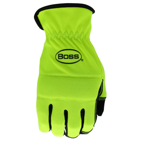 High Visibility Dexterity Work Gloves With Synthetic Leather Palm, Knuckle Guard, Spandex Backing, Abrasion Resistant, Green, Large