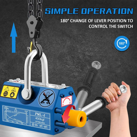 Heavy Duty Magnetic Lifter Hoist With Handle, 880 Lb Capacity, Two And A Half X Safety Factor, lever operation demonstration.