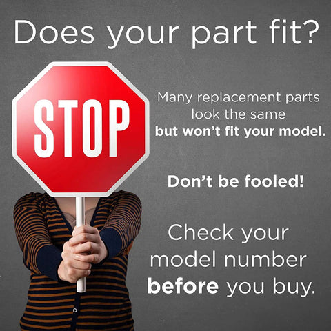 Person holding stop sign reminder to check model number before buying Quad Water Valve Replacement For GE Washer WH13X26637