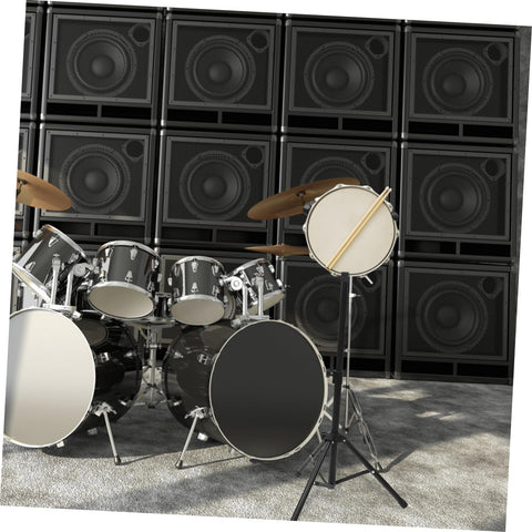Knockout Adjustable Portable Drum Rack And Dope Heavy Duty Practice Pad Stand With Solid Alloy Snare Support For Top Shelf Live Gear and Smooth Home Beat Making Sessions In Matte Black with drums and speakers