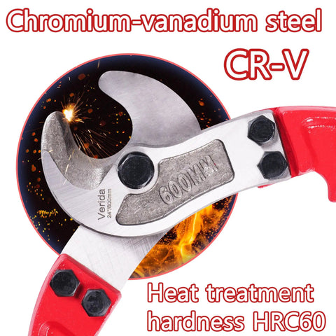 Professional Heavy Duty Cable Cutters 14 Inch Wire Snips Using Premium Chrome Vanadium Steel close-up view of cutting edge.