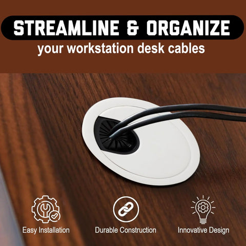 5 Pack Plastic Desk Cable Grommets 2.5 Inch Hole Covers For Wire Management White Desks Tables Countertops Fits 60mm Holes Hide Cables