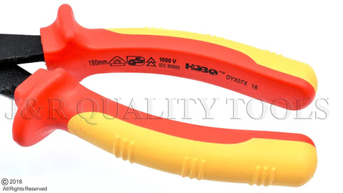 Handle of Heavy Duty Insulated Electrician Pliers And Wire Stripper Tools with 1000 Volt safety rating, 180mm length.