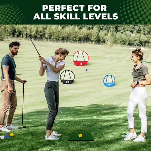 Golf Chipping Net Set For Backyard Practice With Three Pop Up Nets And Targets 15 Practice Balls Hitting Mat And Storage Bag Outdoor