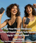 Two people outdoors enjoying music with Ultra Portable Bluetooth Speaker With 14 Hours Of Play Time, 100 Ft Wireless Range, Waterproof Design, Budget Friendly Go To Travel Or Home Speaker, Dope Sound From Compact Neodymium Driver, Great Gift, holding compact speakers.