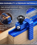2 Pack T Track Flip Stop For 3 Inch Woodworking Fence Blue Aluminum Pro Grade Miter Saw Stop Block close-up on durability features
